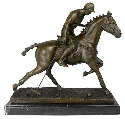 Playing Polo Bronze Sculpture On Marble base